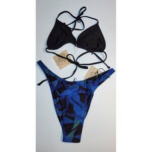 SAME Los Angeles Swim Bikini Set 2Pc Triangke Top High Weist Bottom Floral L